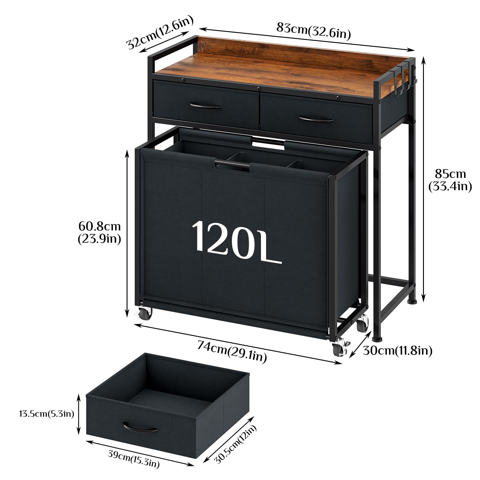 Amazon｜ランドリーバスケット 3分別 キャスター付き 大容量 洗濯カゴ